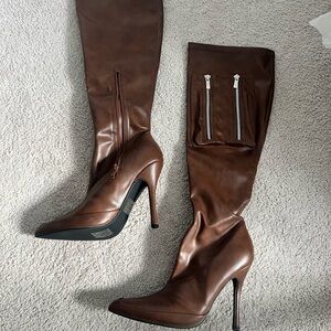 Elegant Brown Leather Knee-High Boots